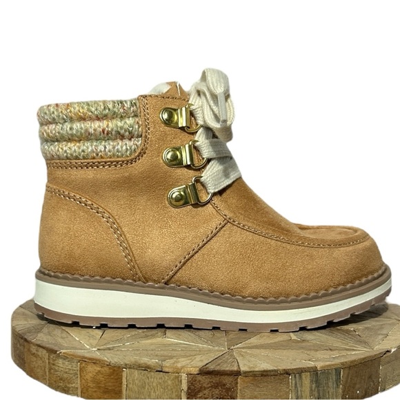 CAT & JACK Herbie Booties Cognac sz 8 Toddler‎ Faux Suede Fur Shearling Hiking - Picture 2 of 8